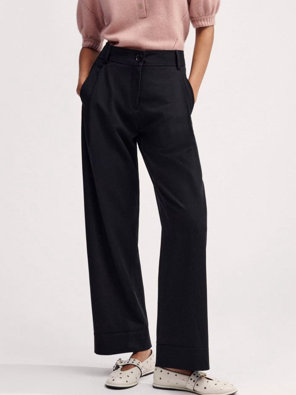 ME+EM Black Italian Tailoring High Waist Relaxed Tapered Turn Up Pants Sz. 10